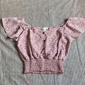 Monteau Cropped Pink Floral Blouse